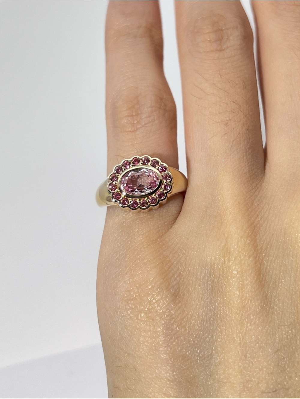 14k Halo Gemstone Pinky Ring